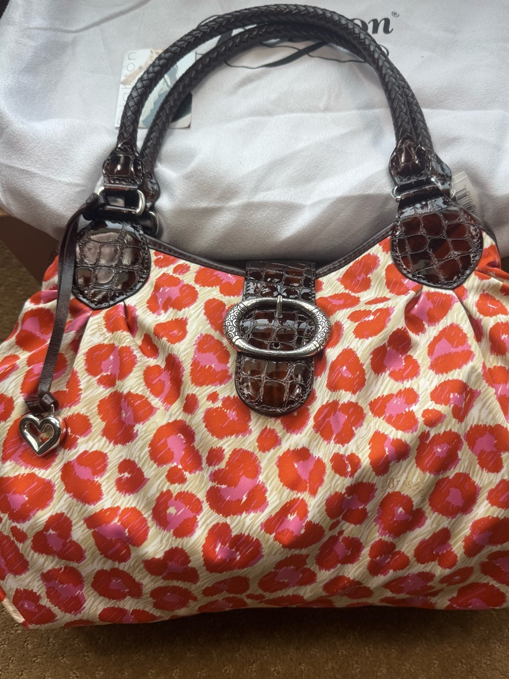 Vintage Brighton Pink & Orange Leopard Print Shoulder Bag - Y2K Era